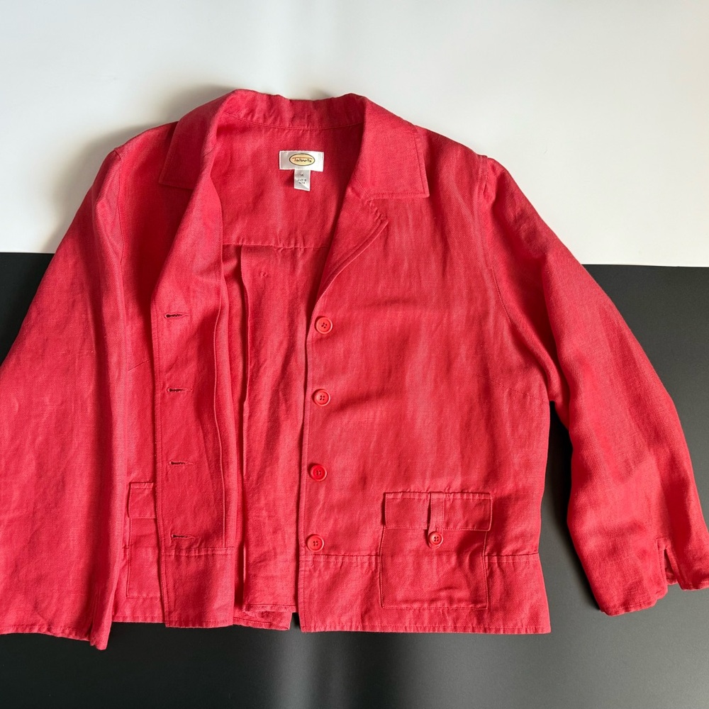 Talbots linen blend jacket 3/4 sleeve 14 pink salmon